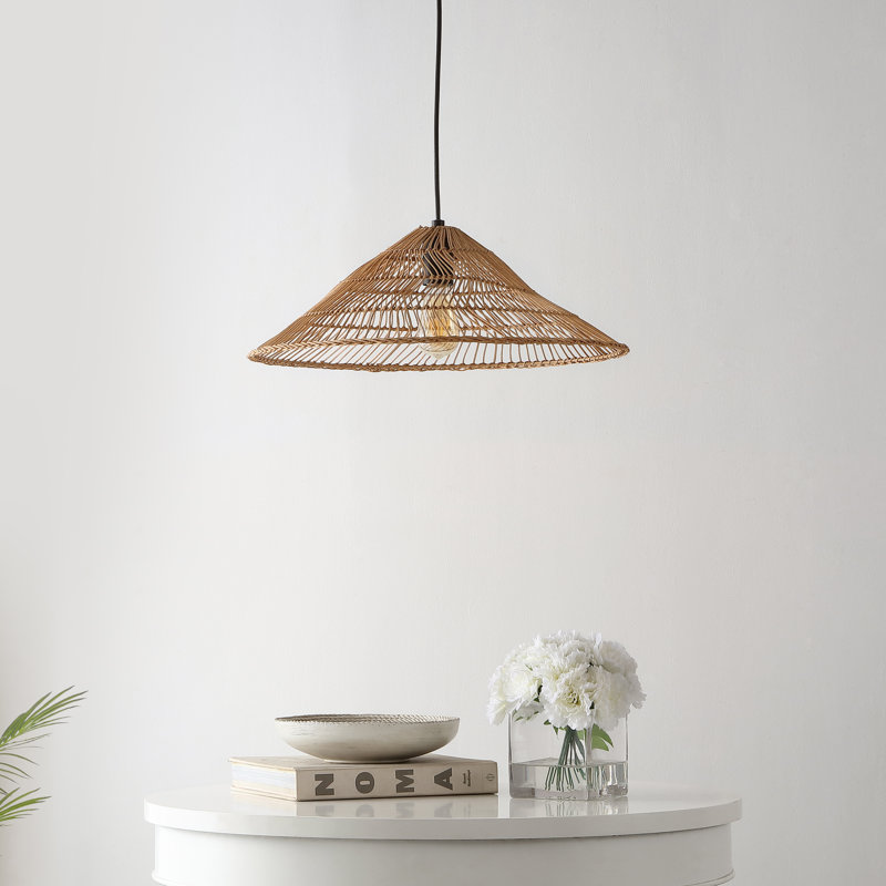 Aisma 20.25" 1-Light Farmhouse Coastal Rattan 180" Cord Plug-In or Hardwired LED Pendant, Brown, Brown, Brown