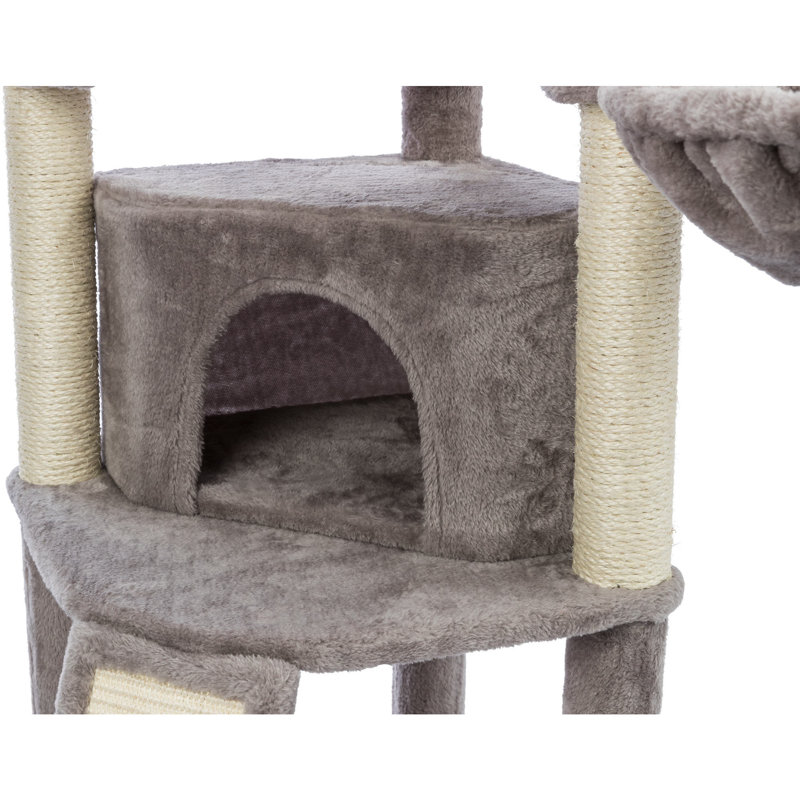 Arbre à chat à 3 niveaux avec poteaux à griffer en sisal et rampe, condo en peluche et hamac Trixie