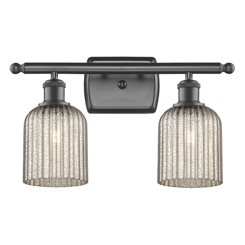 Brysin 15" W 2-Light Dimmable Metal Vanity Light with Glass Shades, Oil Rubbed Bronze, Seedy