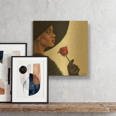 'Rose' By Laurie Cooper Gold Metal Wall Art, 12" x 12"