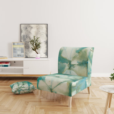 Turquoise Watercolor Geometrical III - Modern Upholstered Slipper Chair
