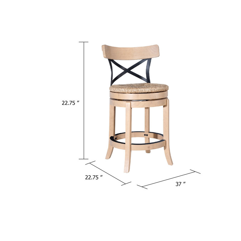 Chaise de comptoir pivotante Mia, dossier croisé en métal noir, brun chêne brun