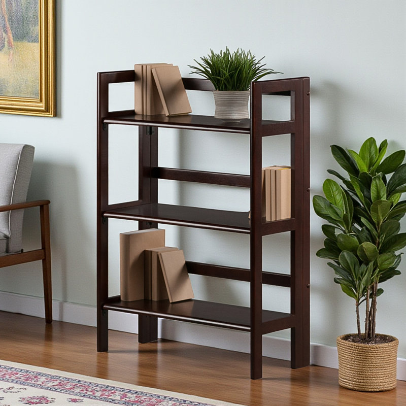 Zimmermann Terry 3-Tier Foldable Stackable Shelf Walnut Finish, 38.27" H X 27.57" W X 11.26" D, Brown