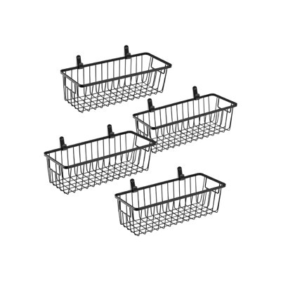 Small 4 Pack Wire Bin Basket with Wall Mount, Black Rustic Home Storage Organizer for Cabinets