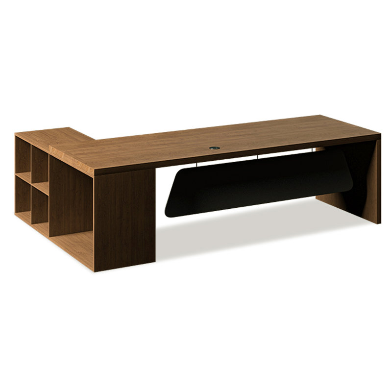 Bureau en L en bois massif avec chicane, H 29,53 po x l 82,68 po x P 55,12 po