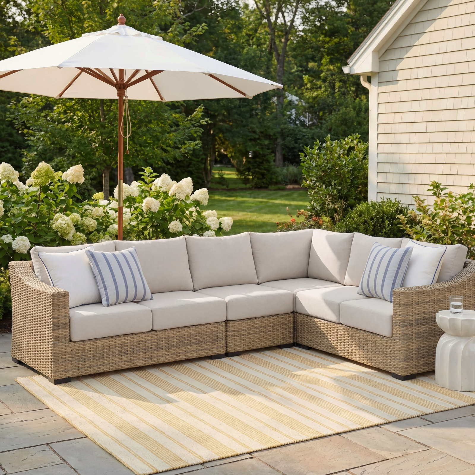 Eloisa Wicker 6 - Person Patio Conversation Set with Cushions, Tan