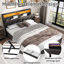 Grey Linen 4FT6 Double Upholstered Bed with LED Lighting, Hydraulic Storage, Drawers, Stowable Foam Headboard, 135x190 cm