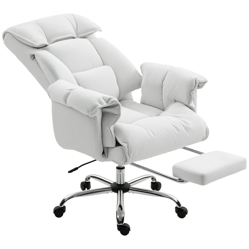 Chaise de bureau à haut dossier HOMcom, chaise de bureau inclinable avec repose-pieds, coussin épais, mousse à haute résilience, hauteur réglable, roulettes