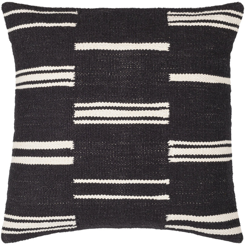 Jeté en coton Chanterelle, 22 po x 22 po, Noir / blanc, Housse de coussin seulement - sans coussin