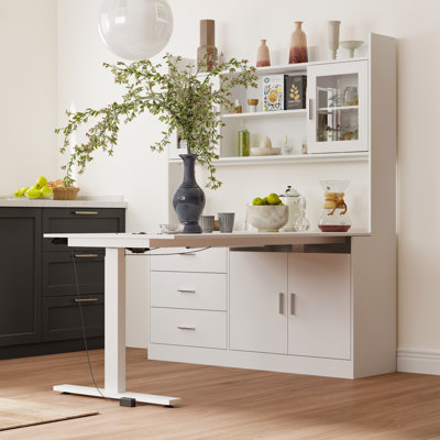 Liftable Dining Table Island With Pantry Cabinet by Latitude Run