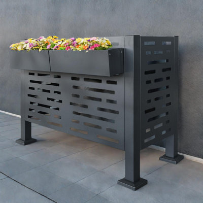 Couvercle de climatiseur en métal 4 pi x 2 pi avec bacs à fleurs, écran d'intimité extérieur, 3 panneaux