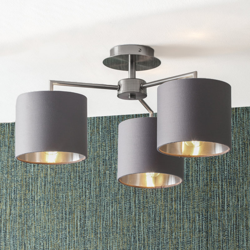 Sundari Fabric Semi Flush Mount, Brushed Silver, Gray