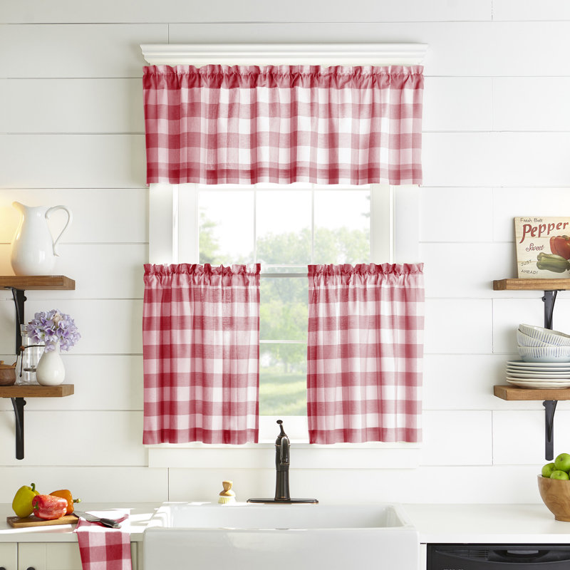 Skookum Cotton Striped Tailored Cafe Curtain, 30" W x 24" L, Red/White