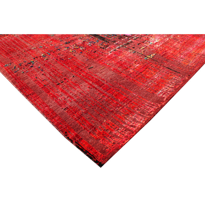 Hand Knotted Abstract Area Rug in Black/Blue/Red, Rectangle 10' x 14'