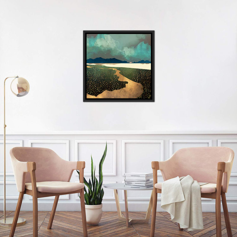 " Distant Land ", Distressed Black Floater Framed, 26" H x 26" W x 1.5" D