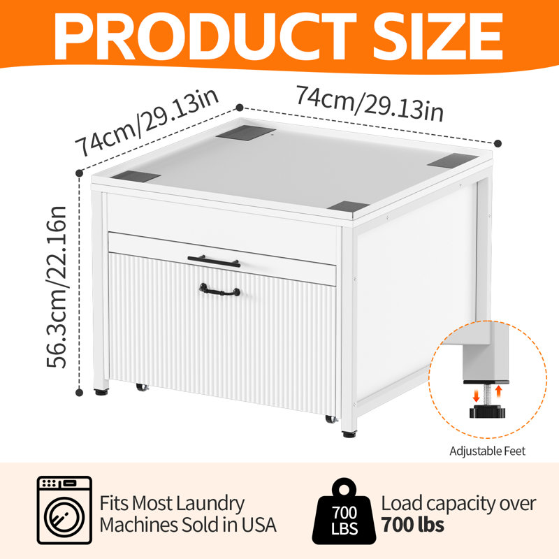 EZ Laundry 29" Upgraded Universal Fit Pedestal Raises 16" With Built-in Drain Pan Hose, 700lbs Capacity, Adjustable Feet, Anti-Vibration, Steel