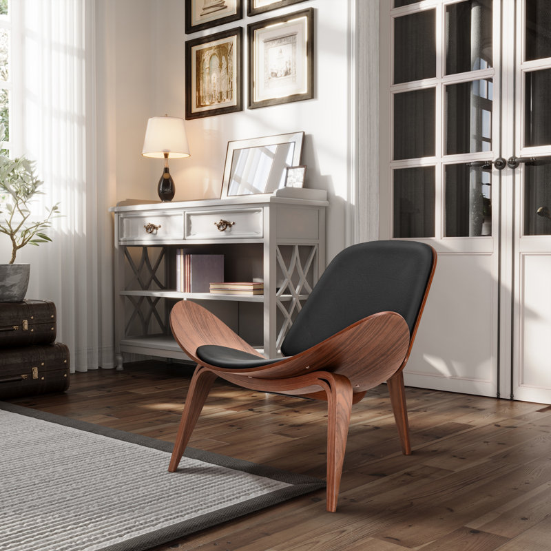 Almodovar 91.95Cm Wide Lounge Chair Mid Century Modern Chair Tripod Design Shell Chair, Walnut