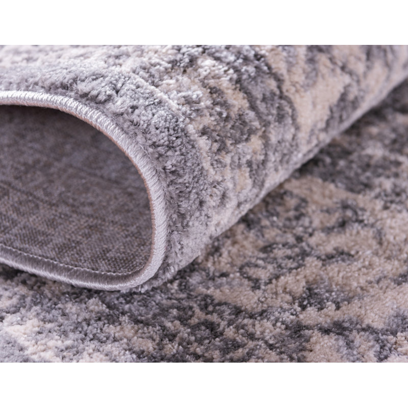 Tapis gris à motif floral Heenan, Rectangle 5 pi 3 po x 8 pi