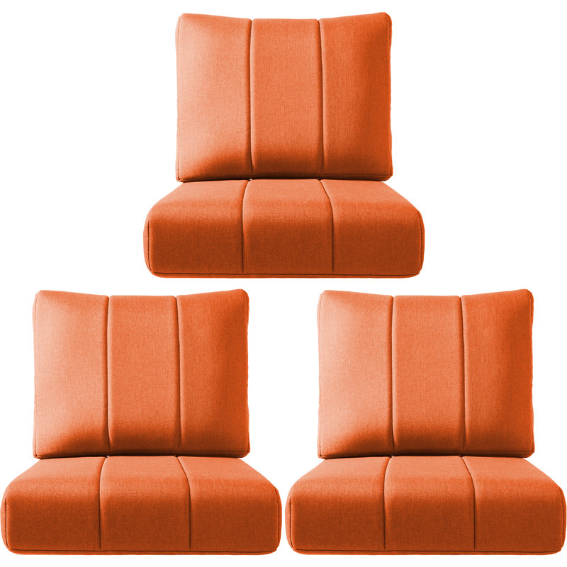 Forbell Outdoor Patio 6" Thick Seat & Back Furniture Cushion Set With Removable Cover, Orange, 3