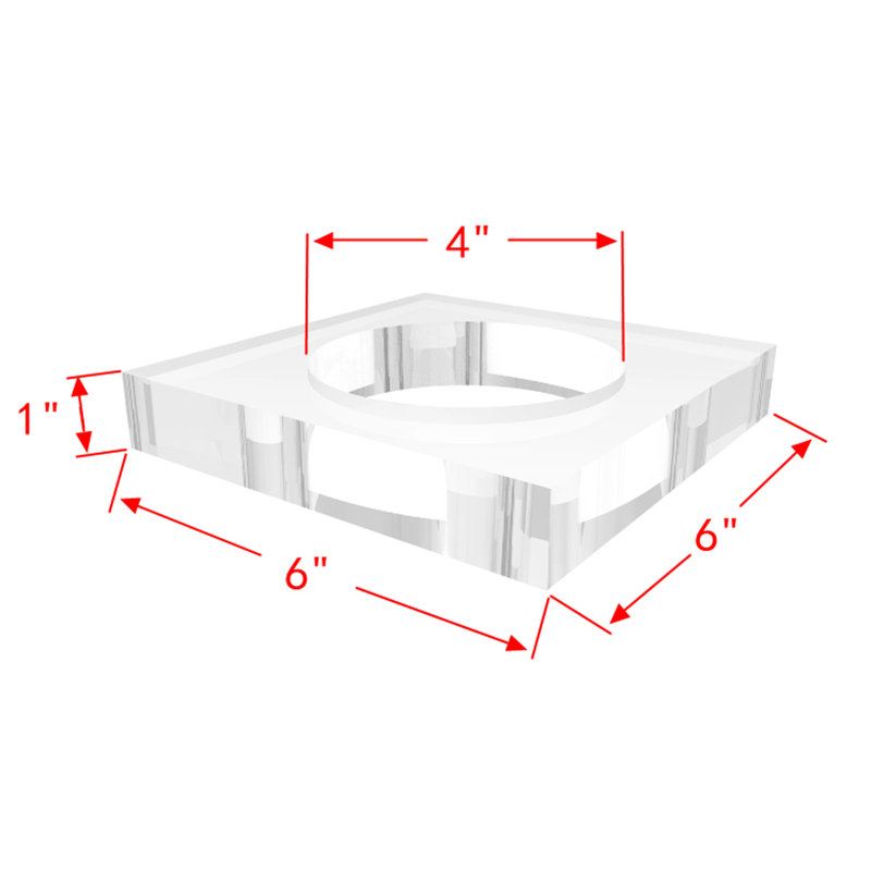Rehausse en acrylique 6 po x 6 po x 1 po avec trou central de 4 po