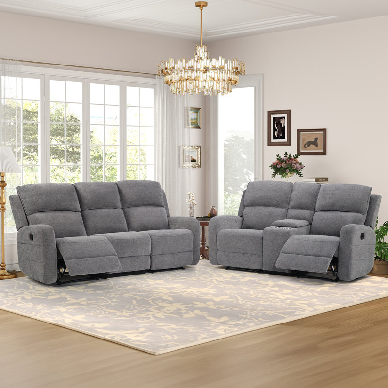 2- Piece Modern Comfortable And Overstuffed Manual Reclining Living Room Set With Center Console