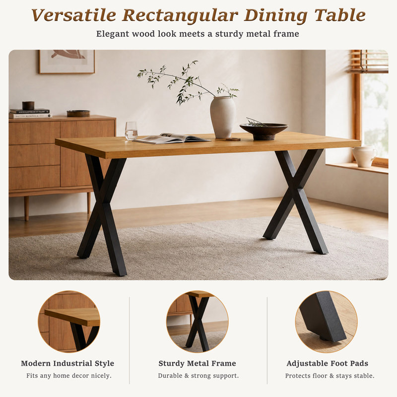 Dining Table with Steel Base, Black Oak/Black