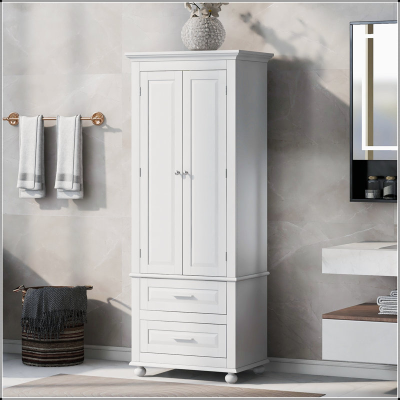 Tall Storage Cabinet With Two Drawers For Bathroom Or Office, Maximizing Space And Organizational Efficiency