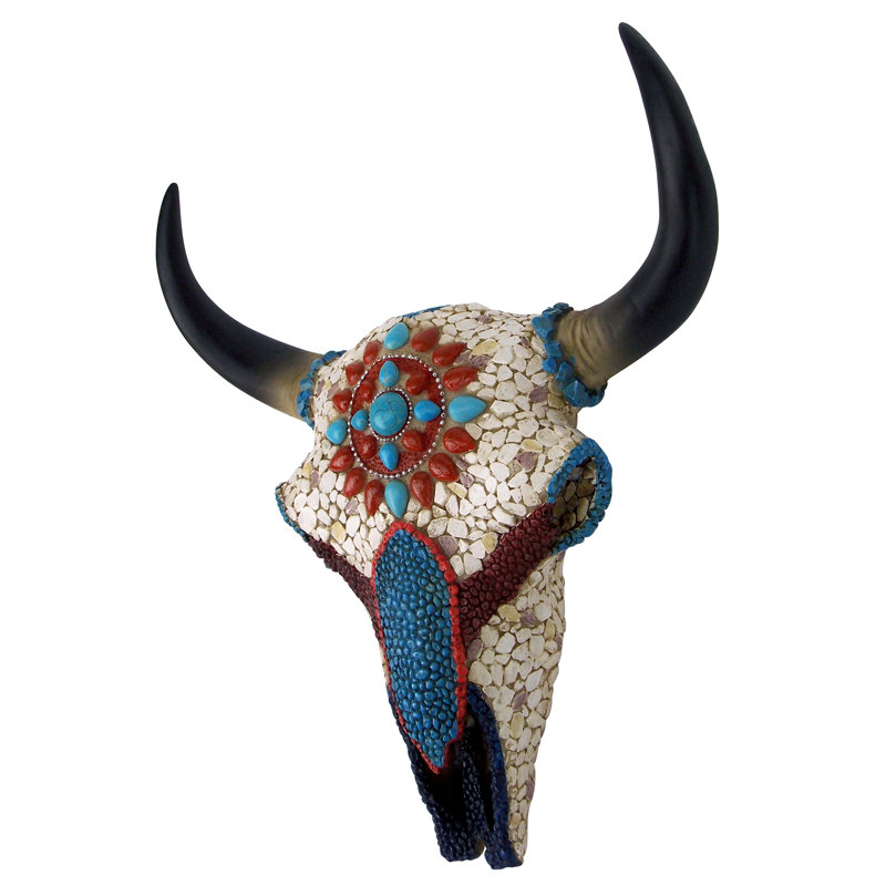 Mystic Plains Warrior Cow Skull Wall Sculpture, 10.5" H x 9.5" W