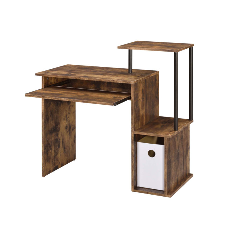 Bureau d'ordinateur Lyphre avec plateau à clavier, tablette et compartiment de rangement, Chêne / noir