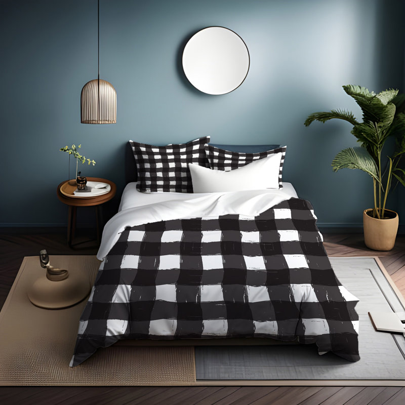 Polyester Plaid Duvet Cover, King Duvet Cover + 2 King Shams