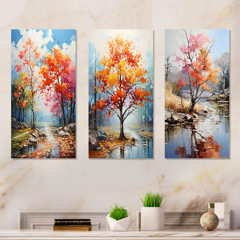 «Alive Colors Maple Trees», ensemble d'art mural en métal 3 pièces, H 32 po x l 48 po