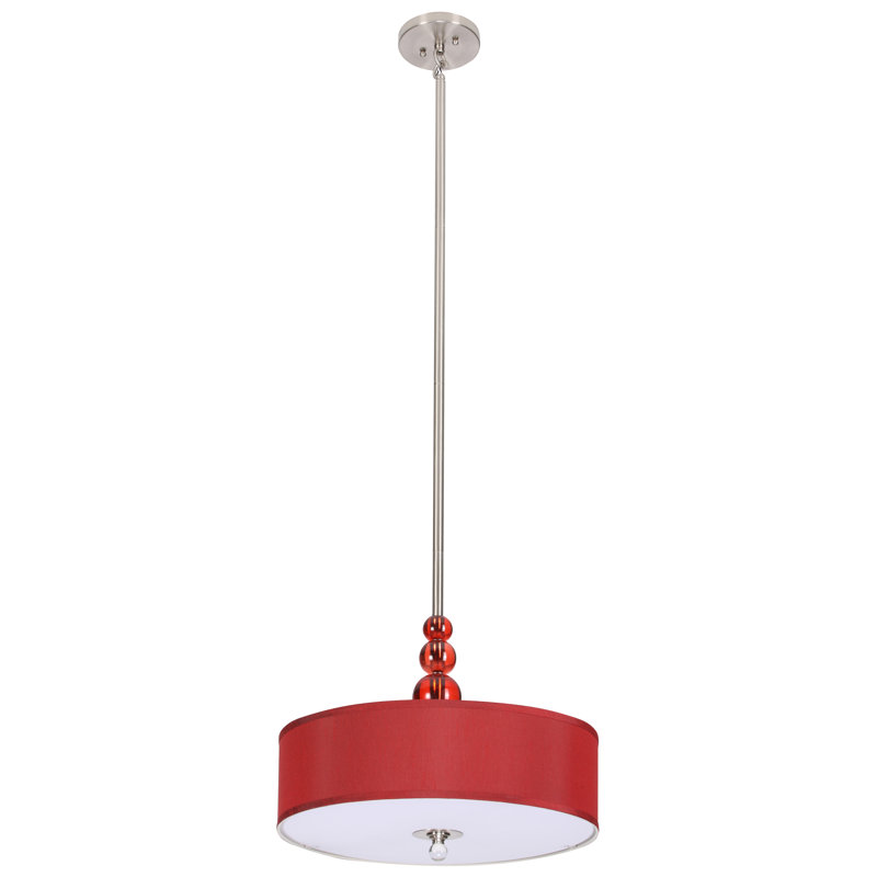 Lustre à abat-jours cylindrique à trois lumières, Rouge