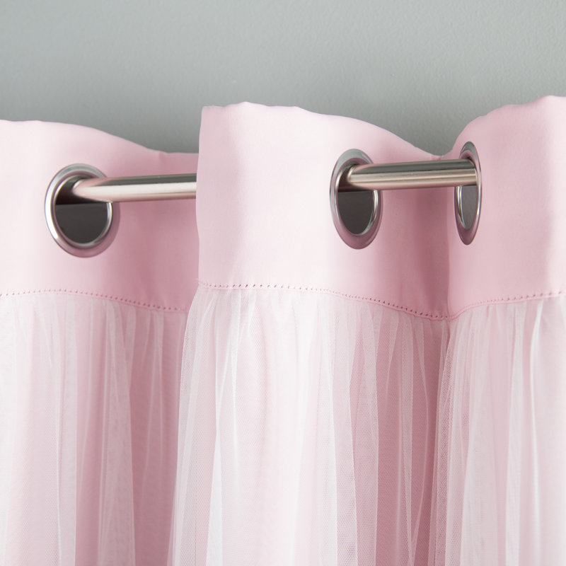 Fortuna Brockham Solid Tulle Overlay Room Darkening Grommet Curtain Panels (Set of 2)