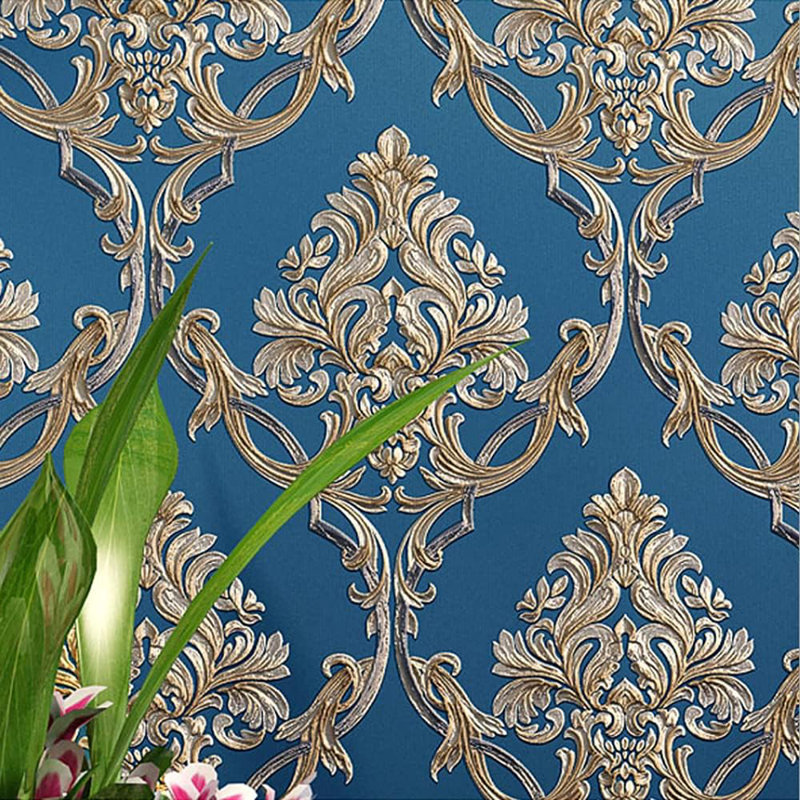 Papier peint damassé non tissé embossé - Revêtement mural européen moderne texturé pour chambre à coucher, salon, toile de fond télé (motif 3D, pelable, écologique)