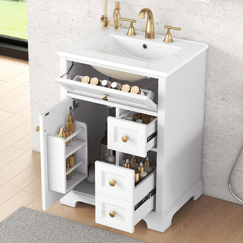 Ensemble de meuble-lavabo moderne 24 "avec plateau en céramique, Blanc