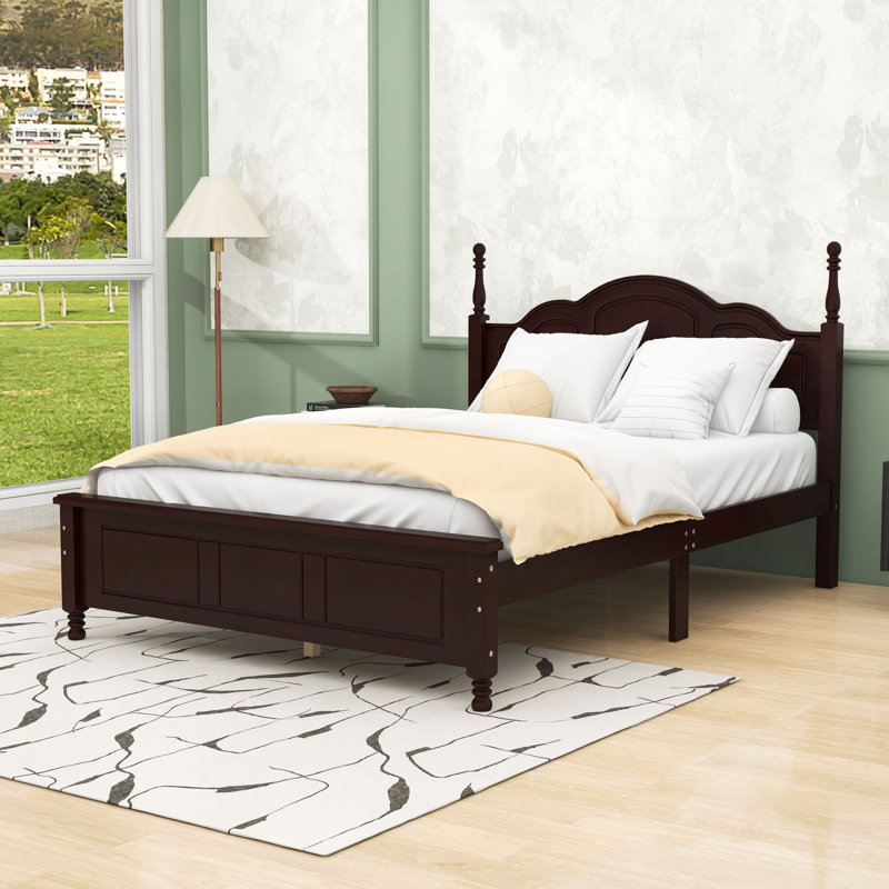 Wood Platform Bed with Wooden Slat and Headboard, Full, Dark Walnut