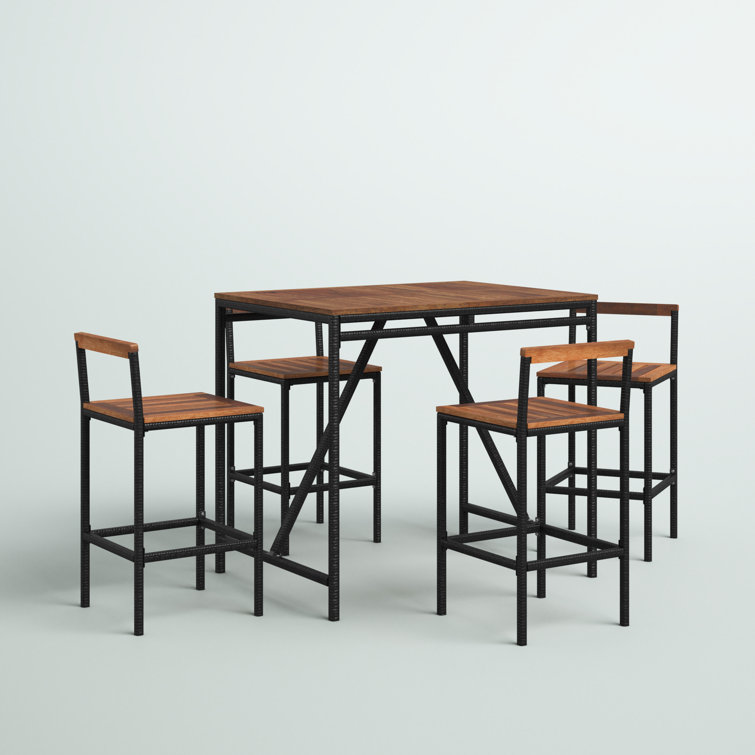 Nigel 5pcs Patio Bar Table Set Pe Rattan High-dining Bistro Set W/ Acacia Wood Top(chair Only,INCOMPLETE )