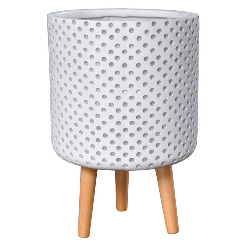 Dotted Style Cylinder Planter with Feet, White, 62cm H x 37cm W x 37cm D