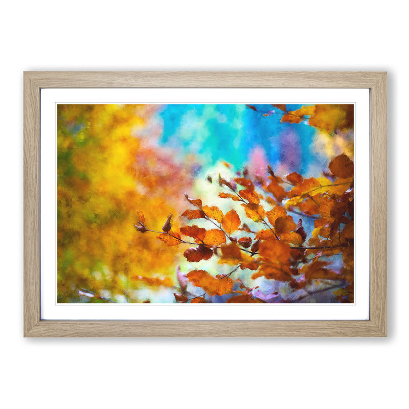Autumn Leaves Abstract - Picture Frame Painting Print, 33cm H x 45cm W x 2cm D, Oak
