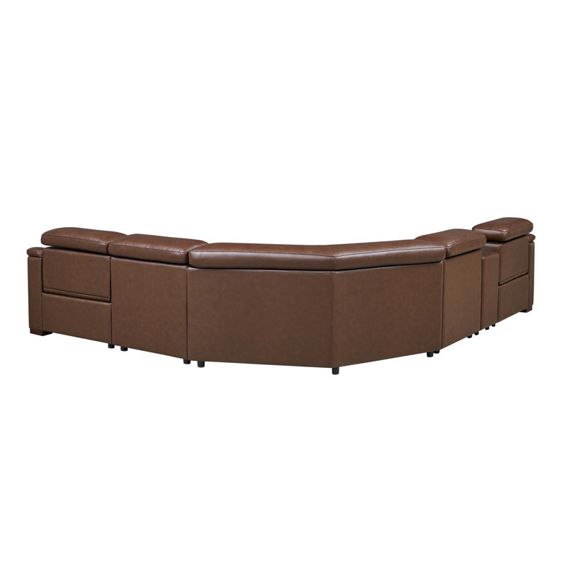 Ayshea Upholstered Power Reclining L-Shaped Sectional Reversible, Brown Leather Match, 31.5'' H X 119.5'' W X 106'' D