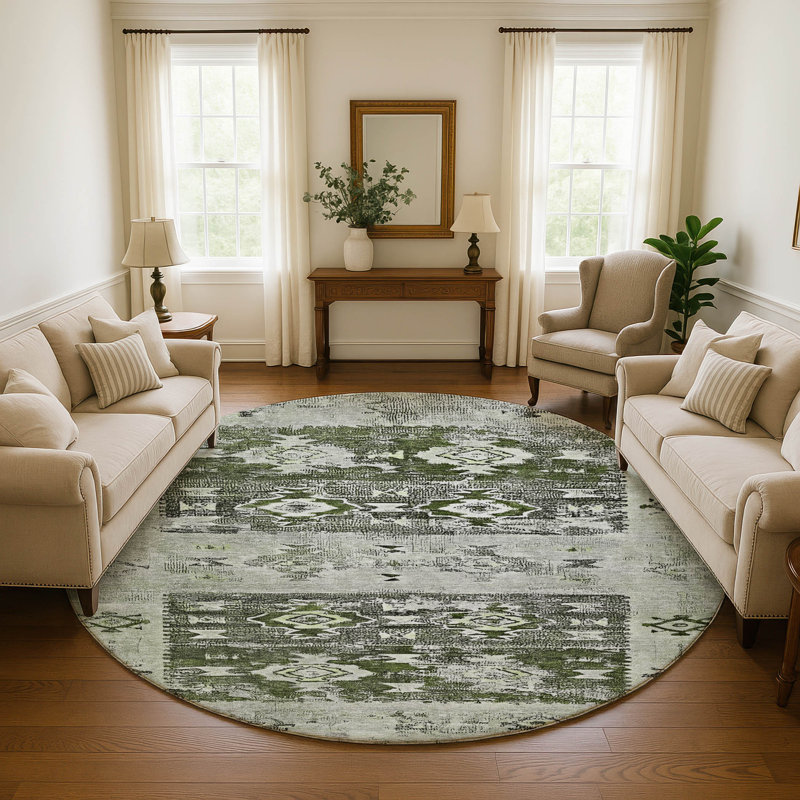 Premium Machine Washable Honig AMF1662 Global Rug, Round 8'