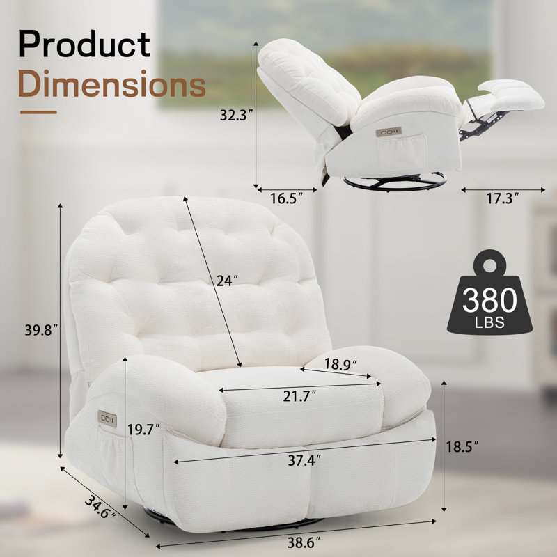 Recliner Chair, Electric Recliners , Soft Fabric Upholstered Recliner Chair With Side Pockets, Beige