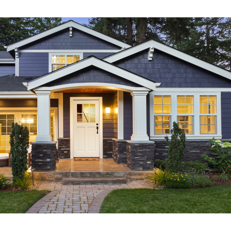Craftsman White Painted Mahogany Front Door with Clear Glass
