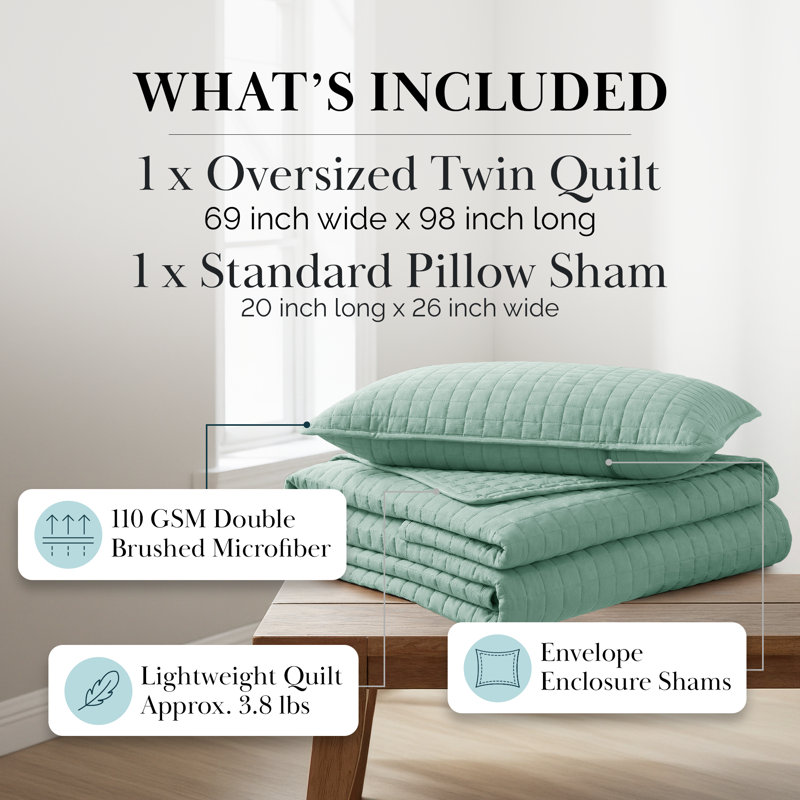 Vilano Springs ® Oversized, Light-Weight Hotel Quality Quilt Set with Matching Shams, Twin/Twin XL Quilt + 1 Standard Sham