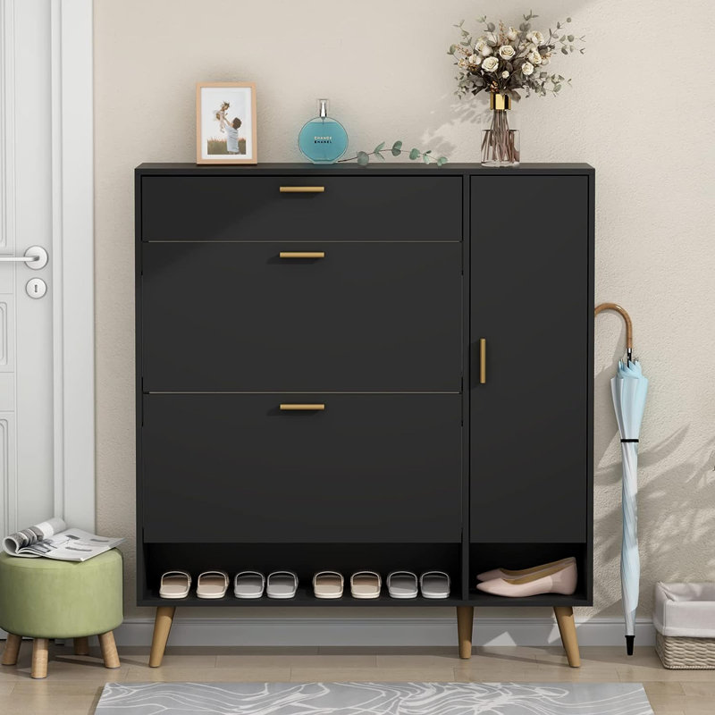 Boules 20 Pair Shoe Storage Cabinet, Black