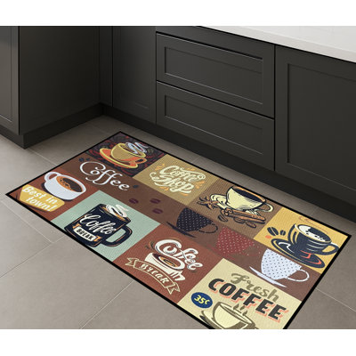 36" X 19" - Brown Coffee Modern Non-Slip Washable Low Pile Kitchen Mat