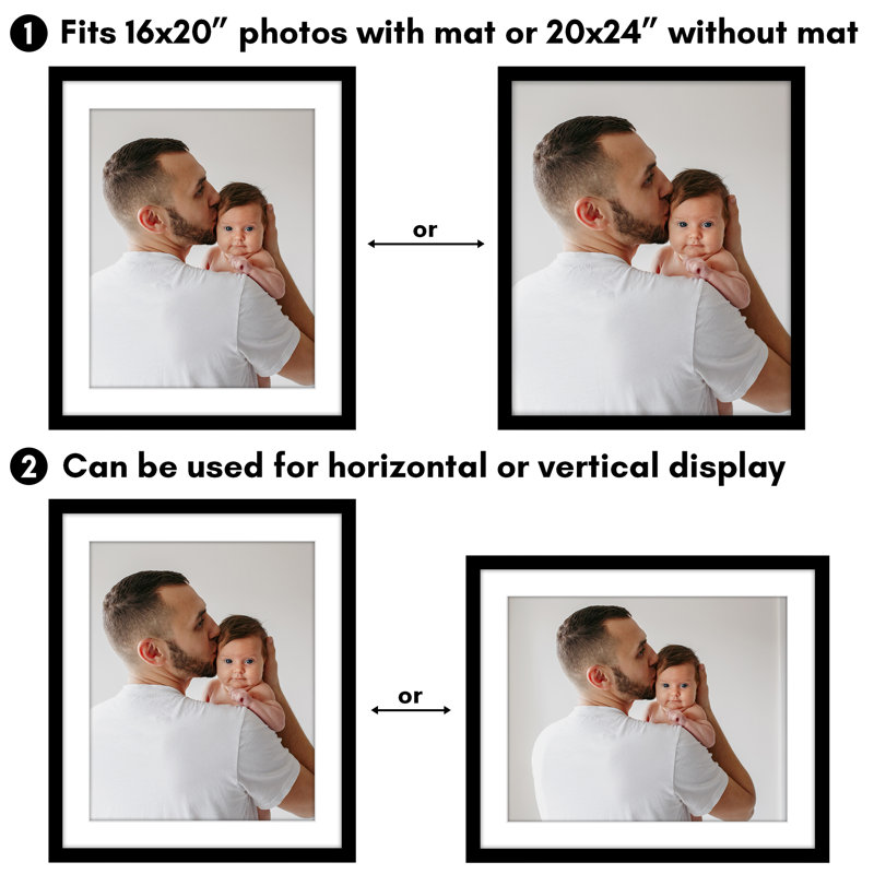 Cadre pour affiche - Cadre photo en bois avec passe-partout et housse en plexiglas, 20 po x 24 po, 16 po x 20 po