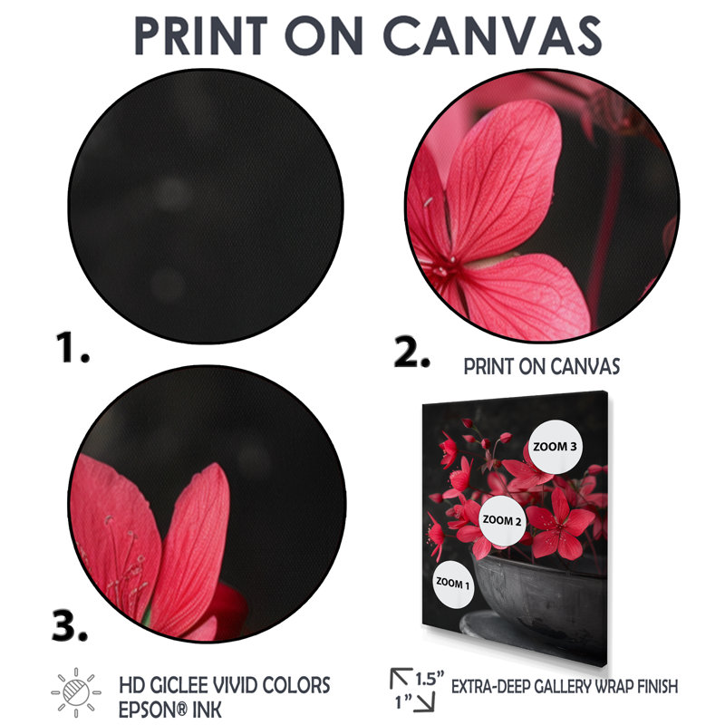 Décoration murale rouge, gris, rétro, fuchsia II - Fuschia, Cadre flottant noir, bois massif, H 30 po x l 40 po
