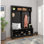 Arbre d'entrée Gracie de 60 po de largeur avec banc et rangement pour chaussures, armoire à chaussures, armoire de rangement avec 24 casiers à chaussures et 6 crochets à manteaux doubles P 15,5 po x l 60 po x H 77 po, noir