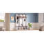 Arbre d'entrée de style maison de campagne en bois avec design arqué, banc de rangement pratique en noyer avec 5 crochets noirs, armoire à chaussures minimaliste 4-en-1 avec 7 compartiments pour le vestibule, salon, blanc